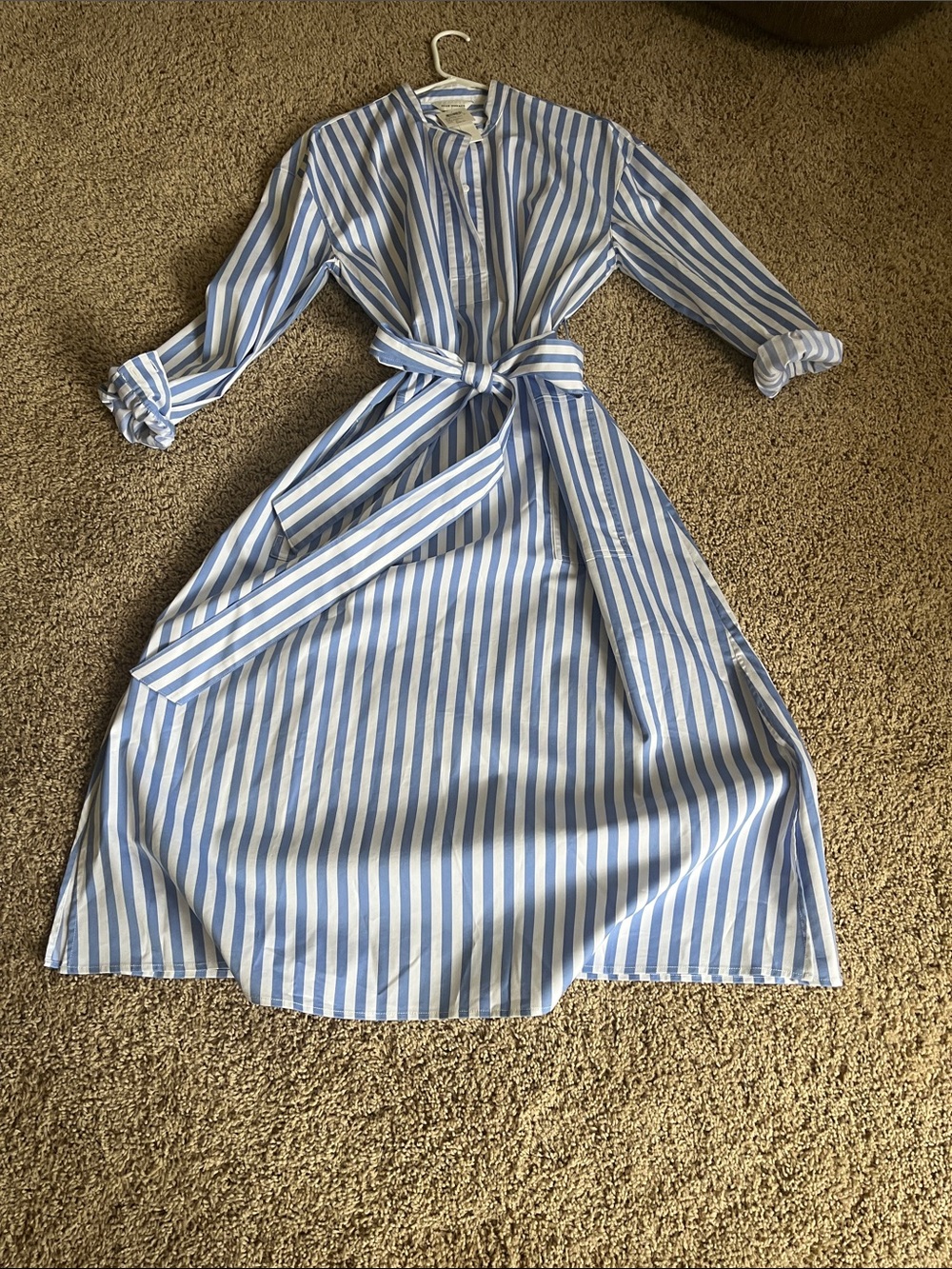 Club Monaco Blue and White Striped Maxi Shirt Dress